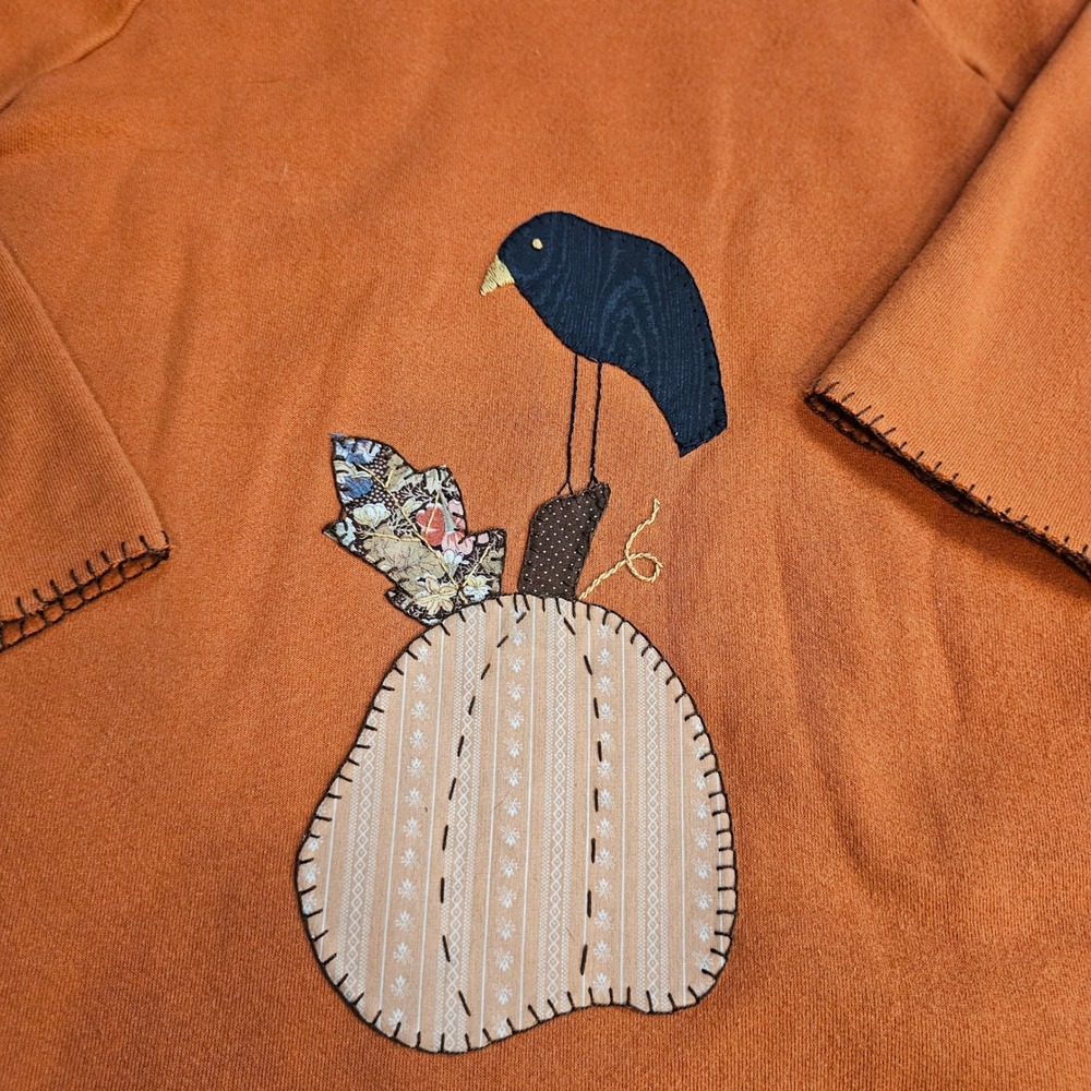 Vintage 1990s Handcrafted Pumpkin Patch Cardigan Sweatshirt Orange Folk Art Lg - Picture 6 of 14